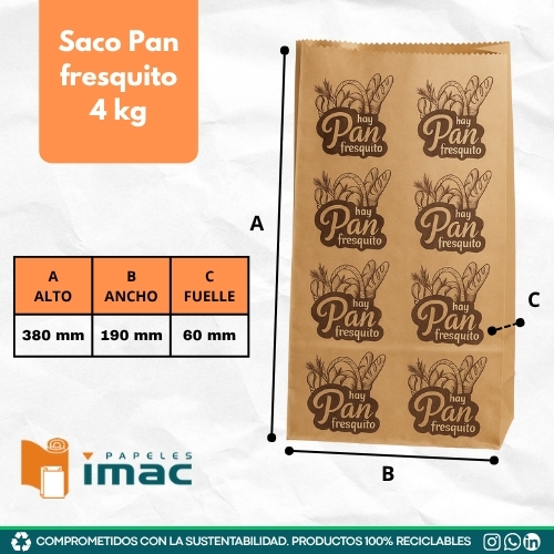 Saco de papel Kraft impresion generica 4 kg